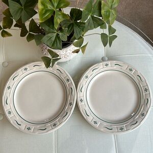 COPY - Longaberger Woven Traditions 2 Dinner Plates Classic Green and White 10.…